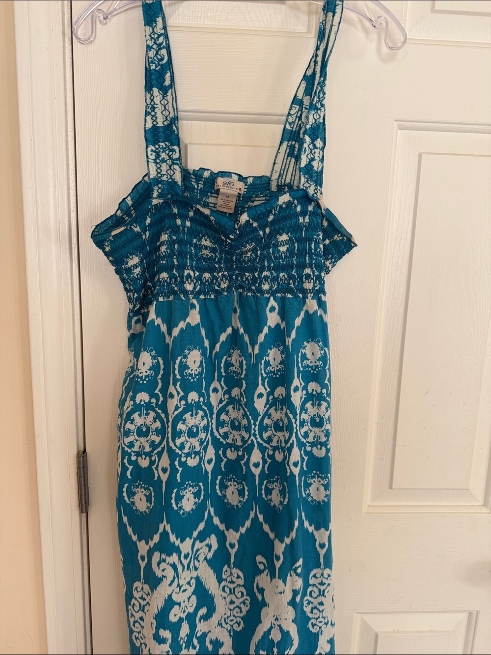 So Wear It Declare It Teal and White Printed Summer airy Maxi Dress 100% Cotton